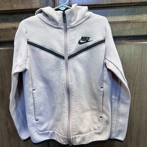 Nike Kids Full Zip Hoodie Size 6 Pink Black Swoosh Logo Jacket 5-6 Yrs